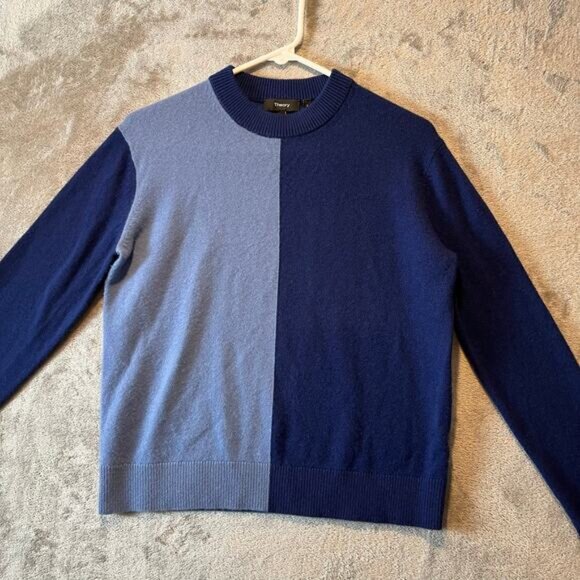 Theory Cashmere Colorblock Crew Neck Sweater Size P Petite Blue - Picture 3 of 5